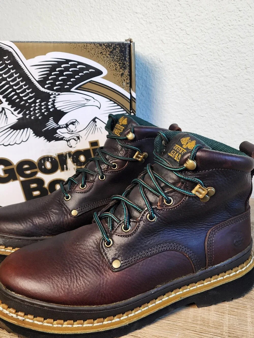GEORGIA BOOT Georgia Giant Brown Leather Lace Up 6